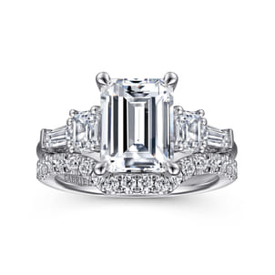 Everley - 18K White Gold Emerald Cut Five Stone Diamond Channel Set Engagement Ring