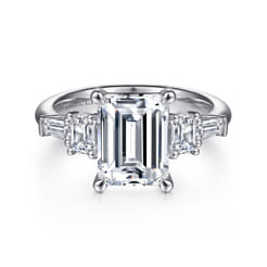 Everley - 18K White Gold Emerald Cut Five Stone Diamond Engagement Ring