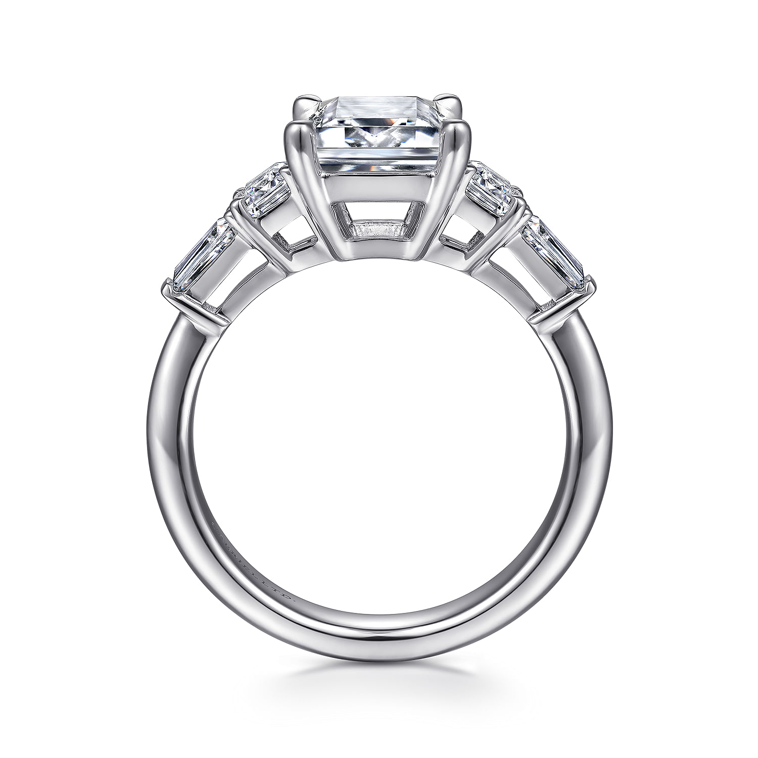 Everley - 18K White Gold Emerald Cut Five Stone Diamond Engagement Ring
