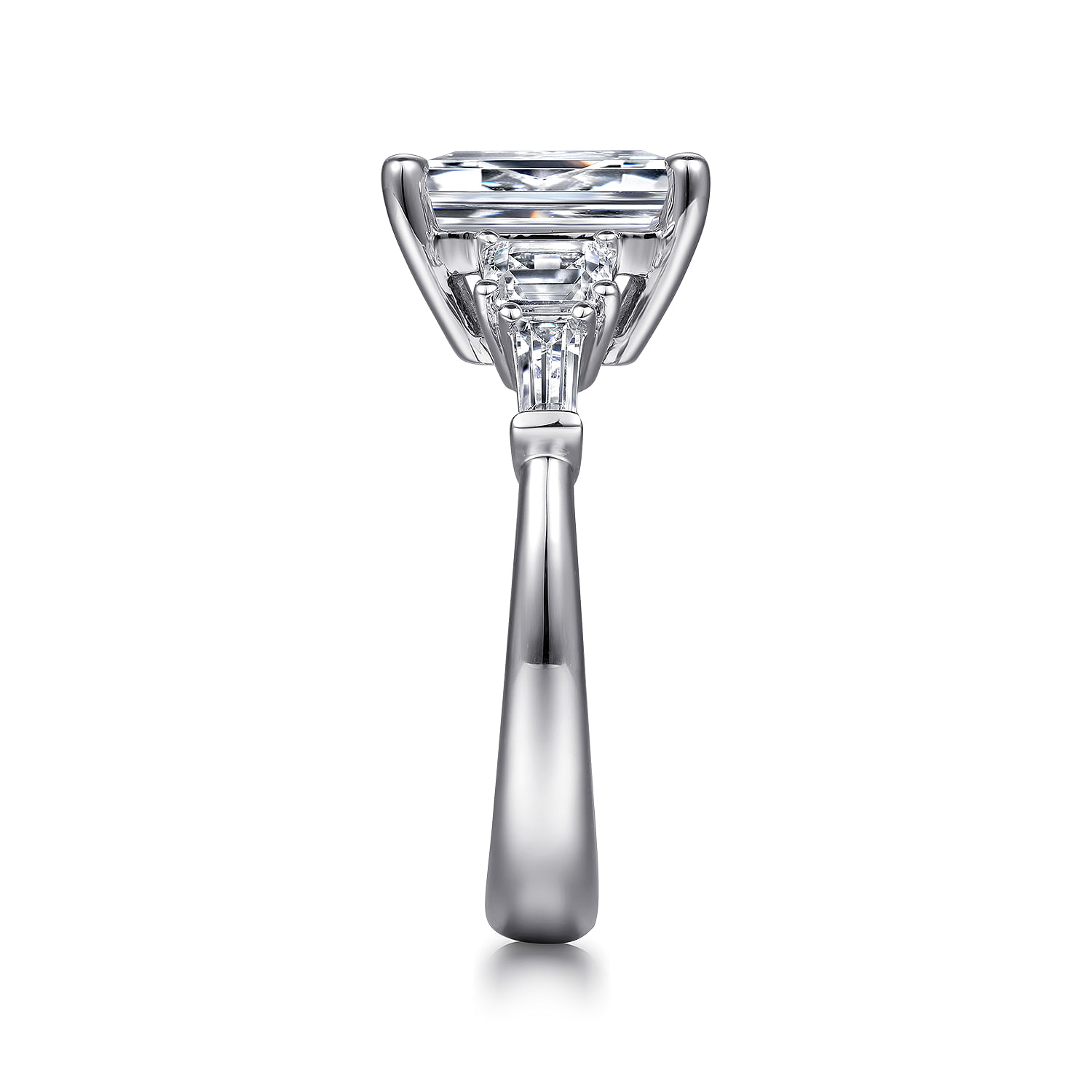 Everley - 18K White Gold Emerald Cut Five Stone Diamond Engagement Ring