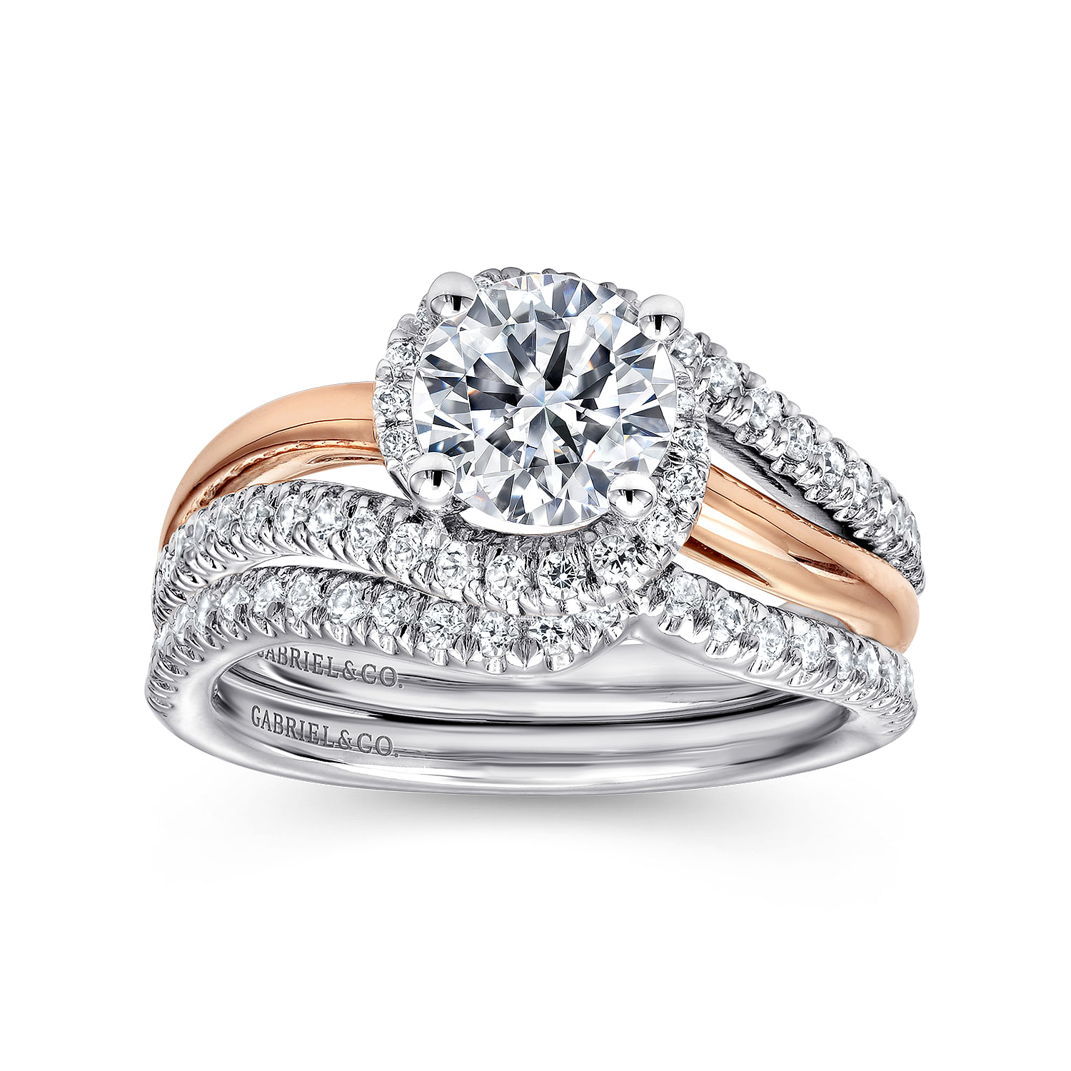 Everly - 14K White-Rose Gold Round Halo Diamond Engagement Ring