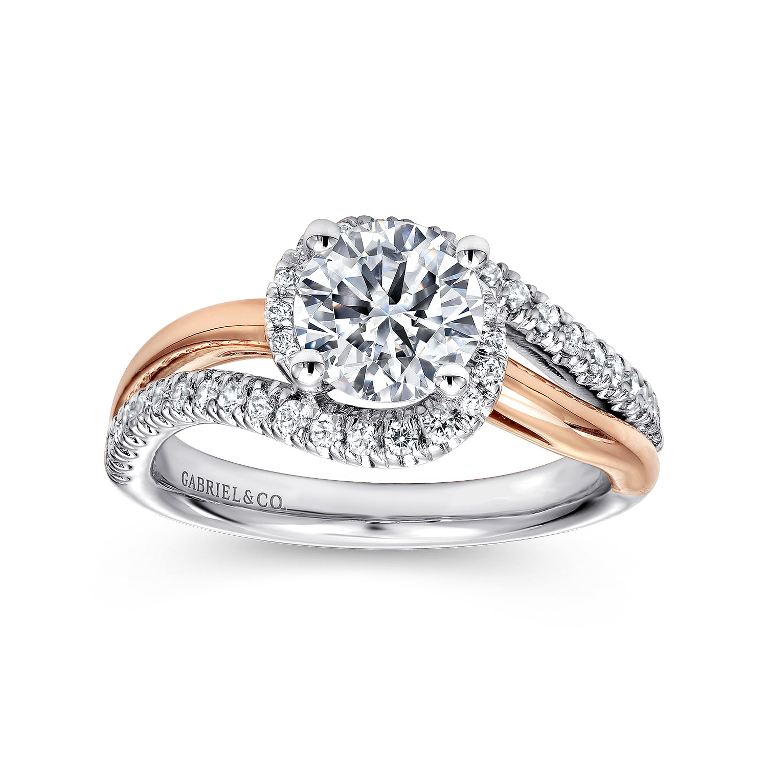 Everly - 14K White-Rose Gold Round Halo Diamond Engagement Ring