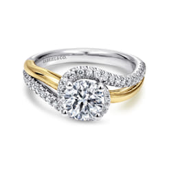 Everly - 14K White-Yellow Gold Round Halo Diamond Engagement Ring