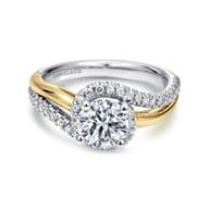 Everly - 14K White-Yellow Gold Round Halo Diamond Engagement Ring