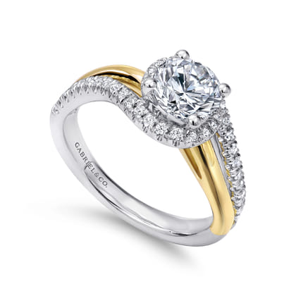 Everly - 14K White-Yellow Gold Round Halo Diamond Engagement Ring