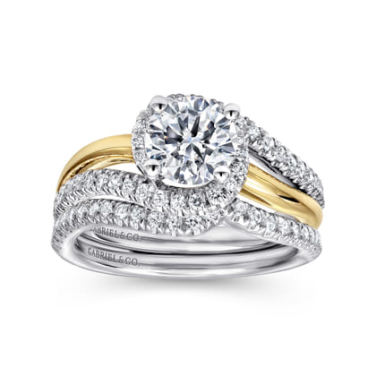 Everly - 14K White-Yellow Gold Round Halo Diamond Engagement Ring