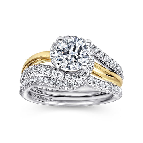 Everly - 14K White-Yellow Gold Round Halo Diamond Engagement Ring - 0.28 ct - Shot 4