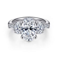 18K White Gold Oval Five Stone Diamond Engagement Ring