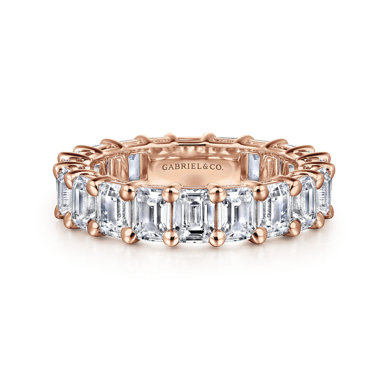 Eternity Band Wedding Ring in 14k Rose Gold with Emerald Cut Natural Diamond at Gabriel & Co. - Shot 1
