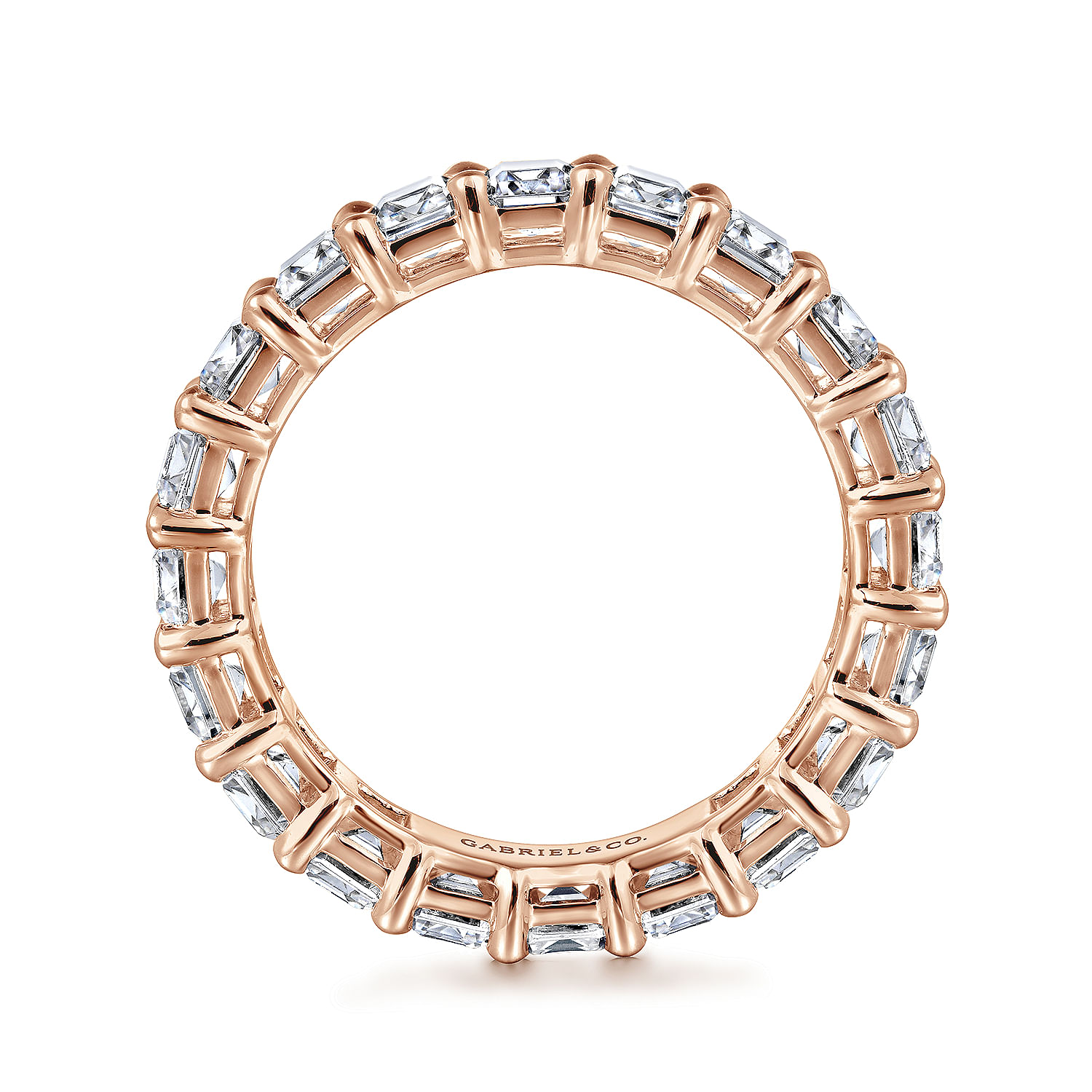 Eternity Band Wedding Ring in 14k Rose Gold with Emerald Cut Natural Diamond at Gabriel & Co. - Shot 2