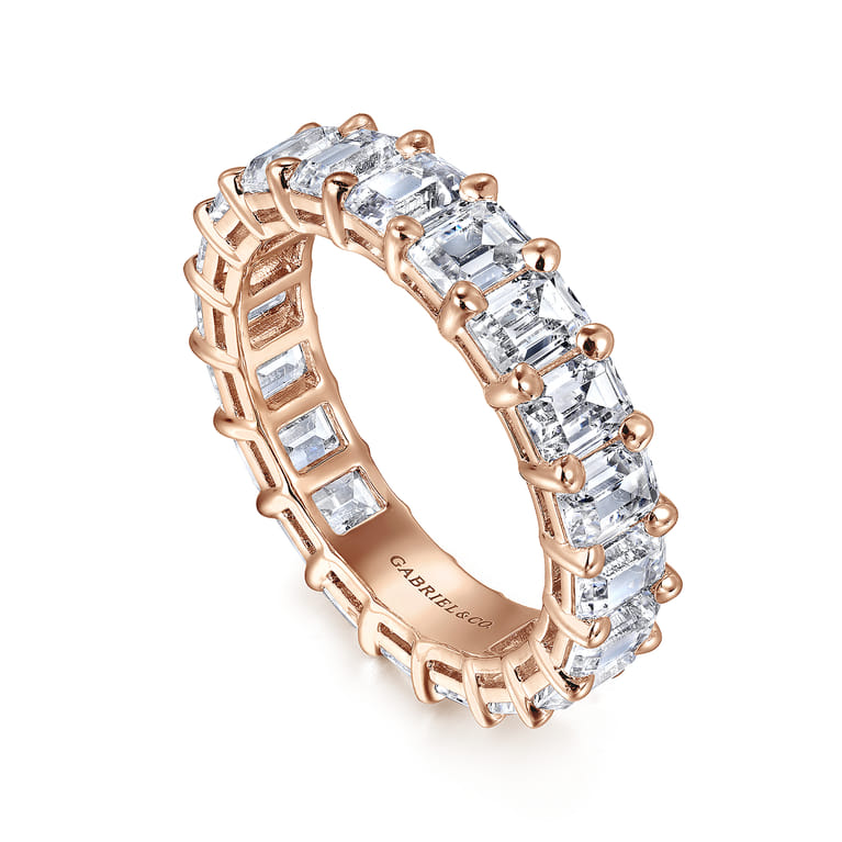 Eternity Band Wedding Ring in 14k Rose Gold with Emerald Cut Natural Diamond at Gabriel & Co. - Shot 3