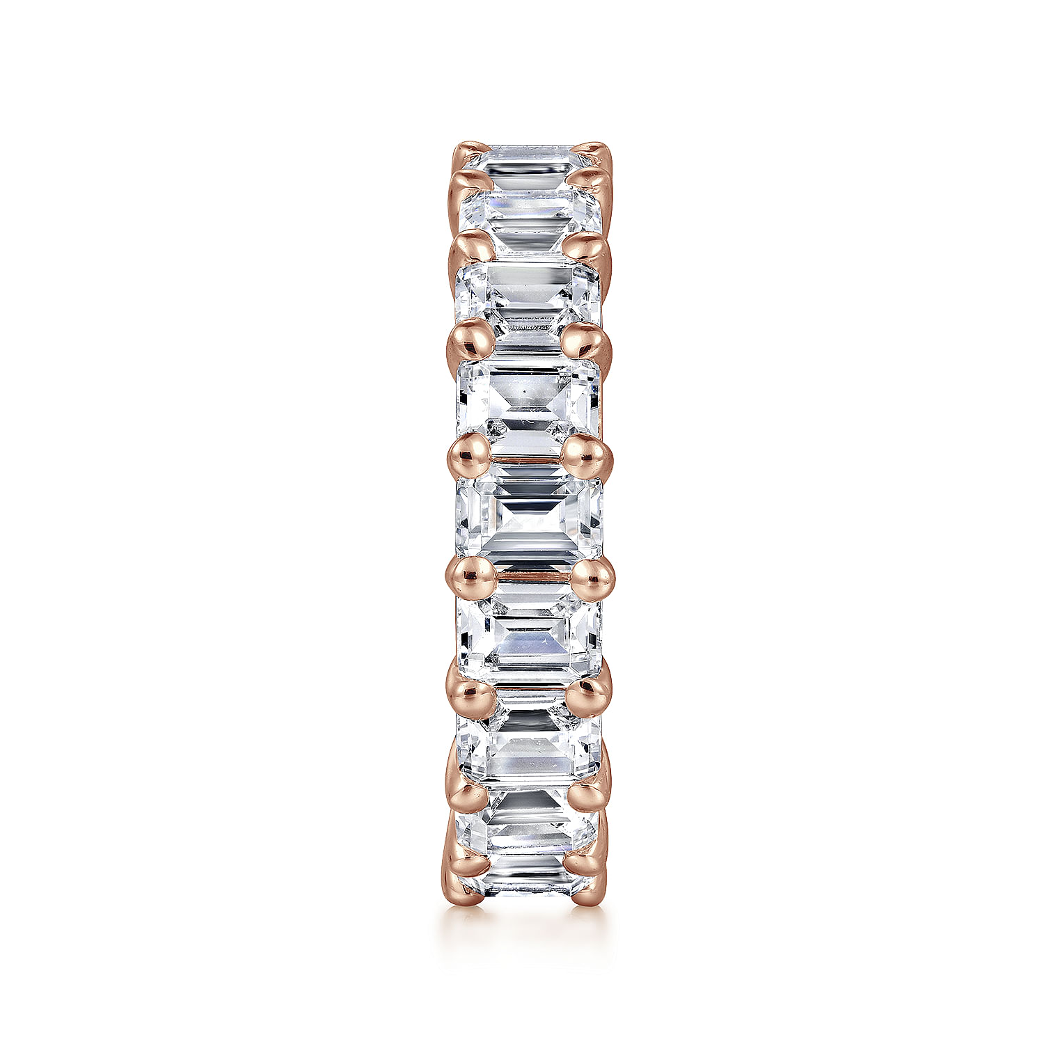 Eternity Band Wedding Ring in 14k Rose Gold with Emerald Cut Natural Diamond at Gabriel & Co. - Shot 4
