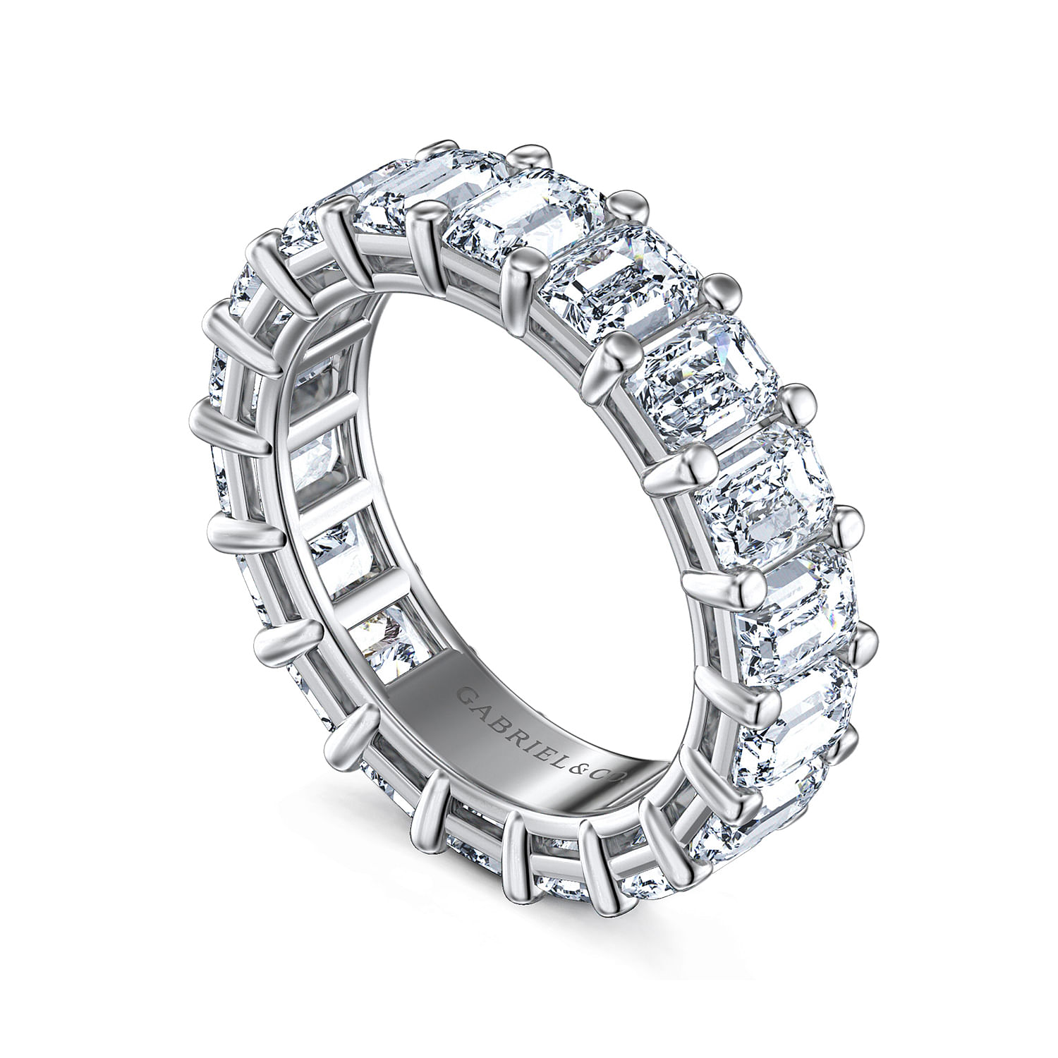 Eternity Band Wedding Ring in 14k White Gold with Emerald Cut Natural Diamond at Gabriel & Co. - Shot 3