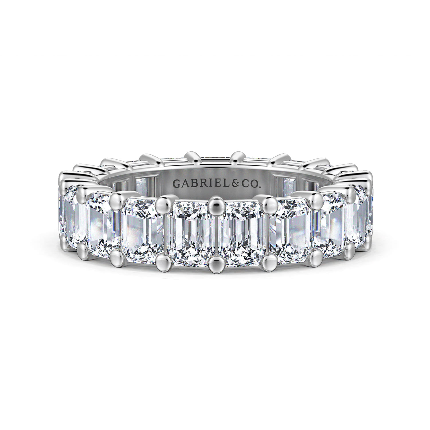 Eternity Band Wedding Ring in 14k White Gold with Emerald Cut Natural Diamond at Gabriel & Co. - Shot 1