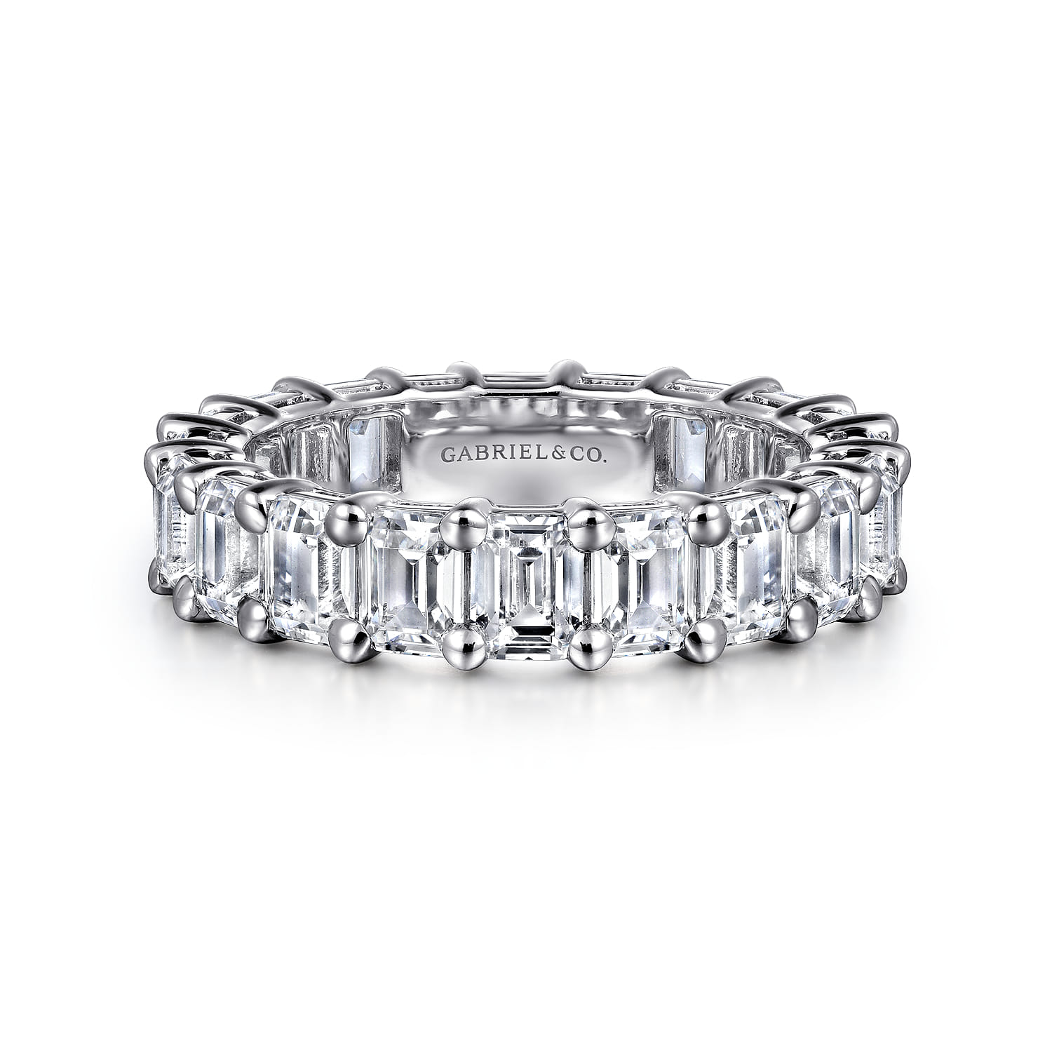 Eternity Band Wedding Ring in 14k White Gold with Emerald Cut Natural Diamond at Gabriel & Co. - Shot 1