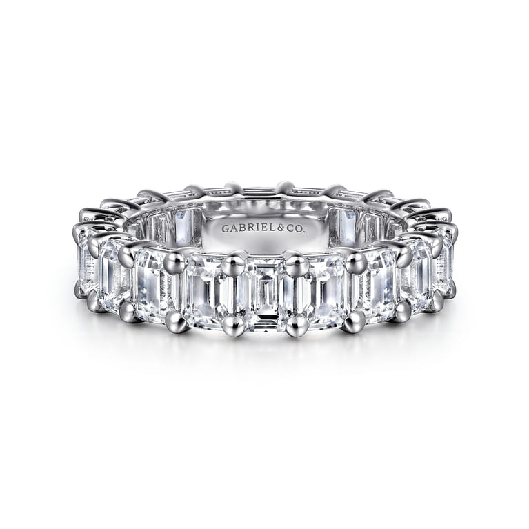 Eternity Band Wedding Ring in 14k White Gold with Emerald Cut Natural Diamond at Gabriel & Co. - Shot 1
