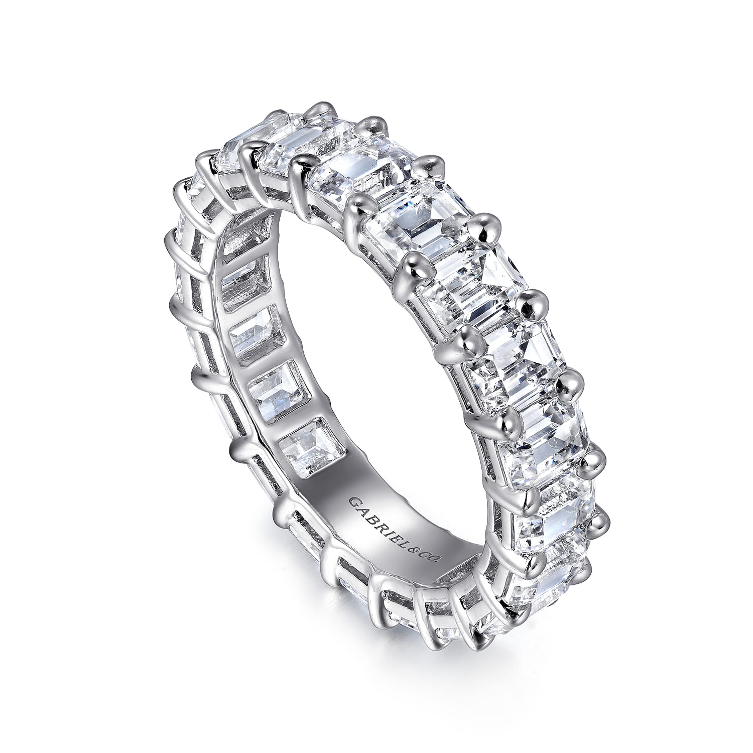 Eternity Band Wedding Ring in 14k White Gold with Emerald Cut Natural Diamond at Gabriel & Co. - Shot 3