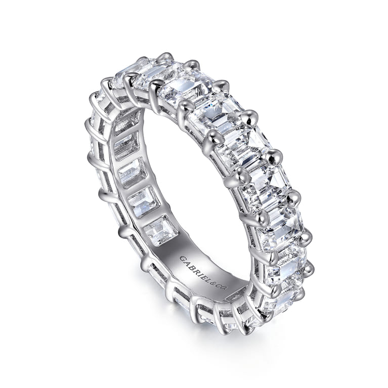 Eternity Band Wedding Ring in 14k White Gold with Emerald Cut Natural Diamond at Gabriel & Co. - Shot 3