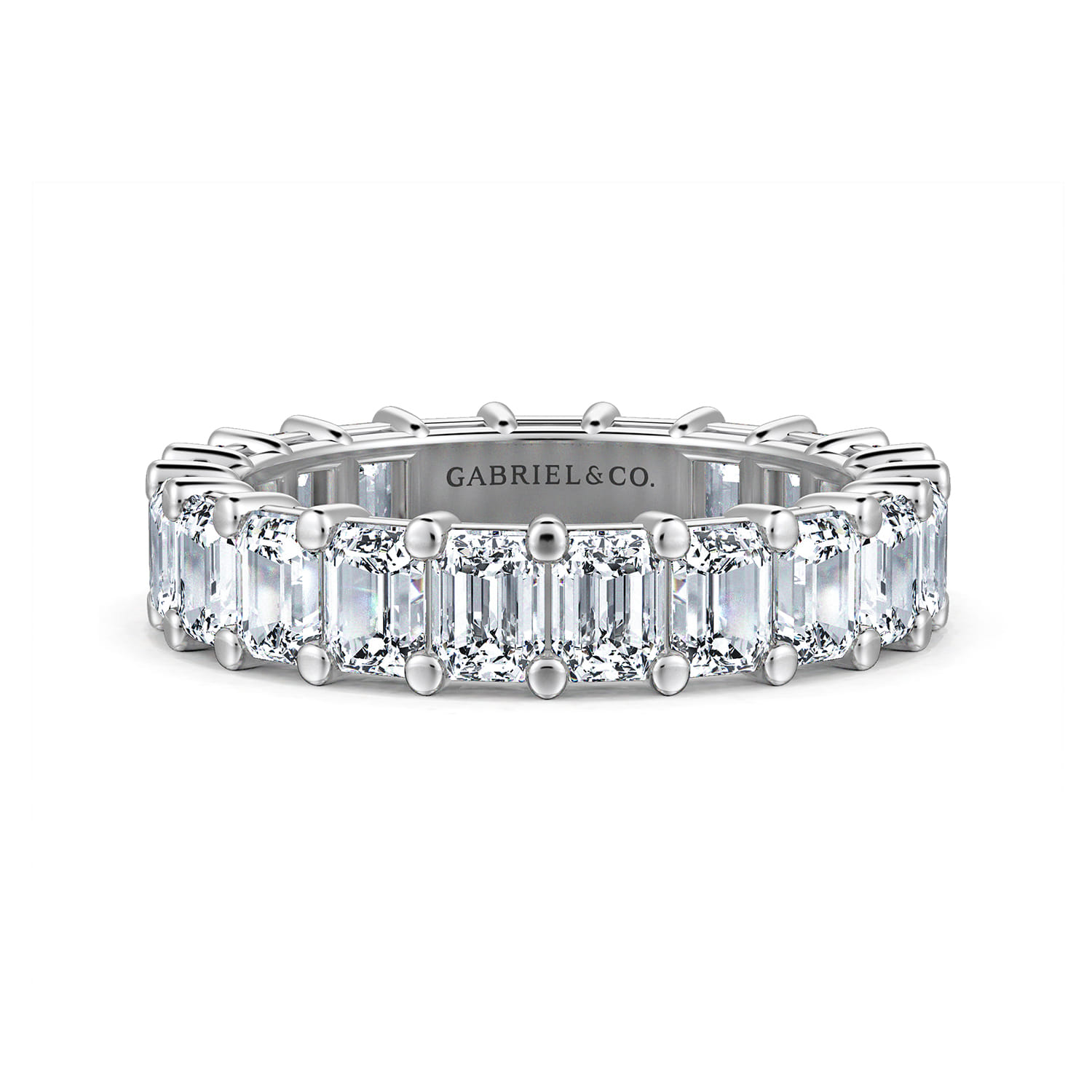Eternity Band Wedding Ring in 14k White Gold with Emerald Cut Natural Diamond at Gabriel & Co. - Shot 1