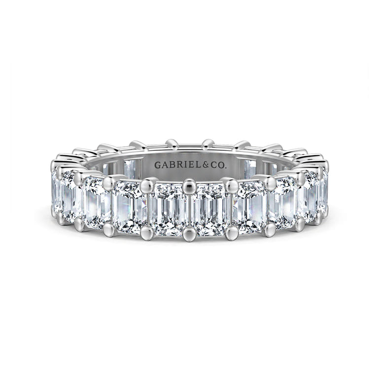 Eternity Band Wedding Ring in 14k White Gold with Emerald Cut Natural Diamond at Gabriel & Co. - Shot 1