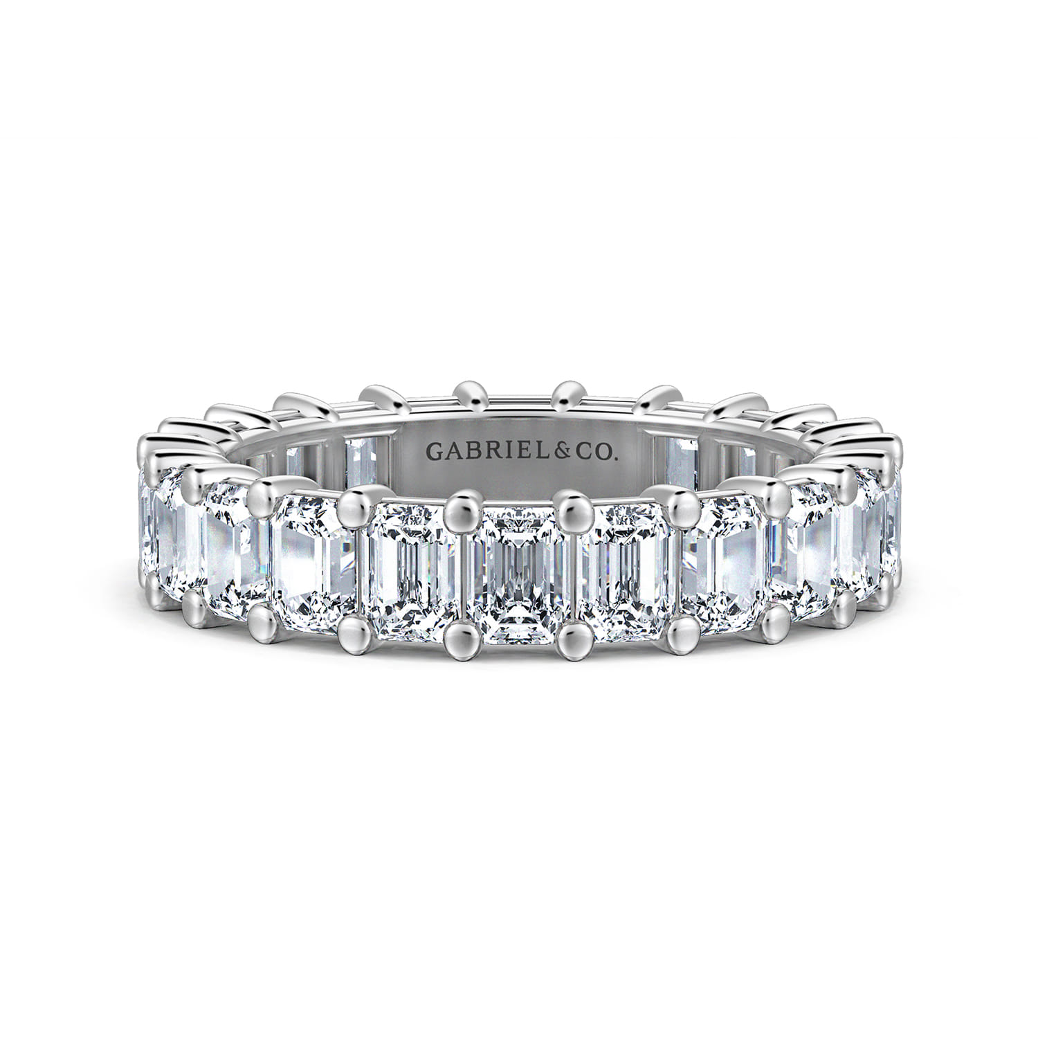 Eternity Band Wedding Ring in 14k White Gold with Emerald Cut Natural Diamond at Gabriel & Co. - Shot 1