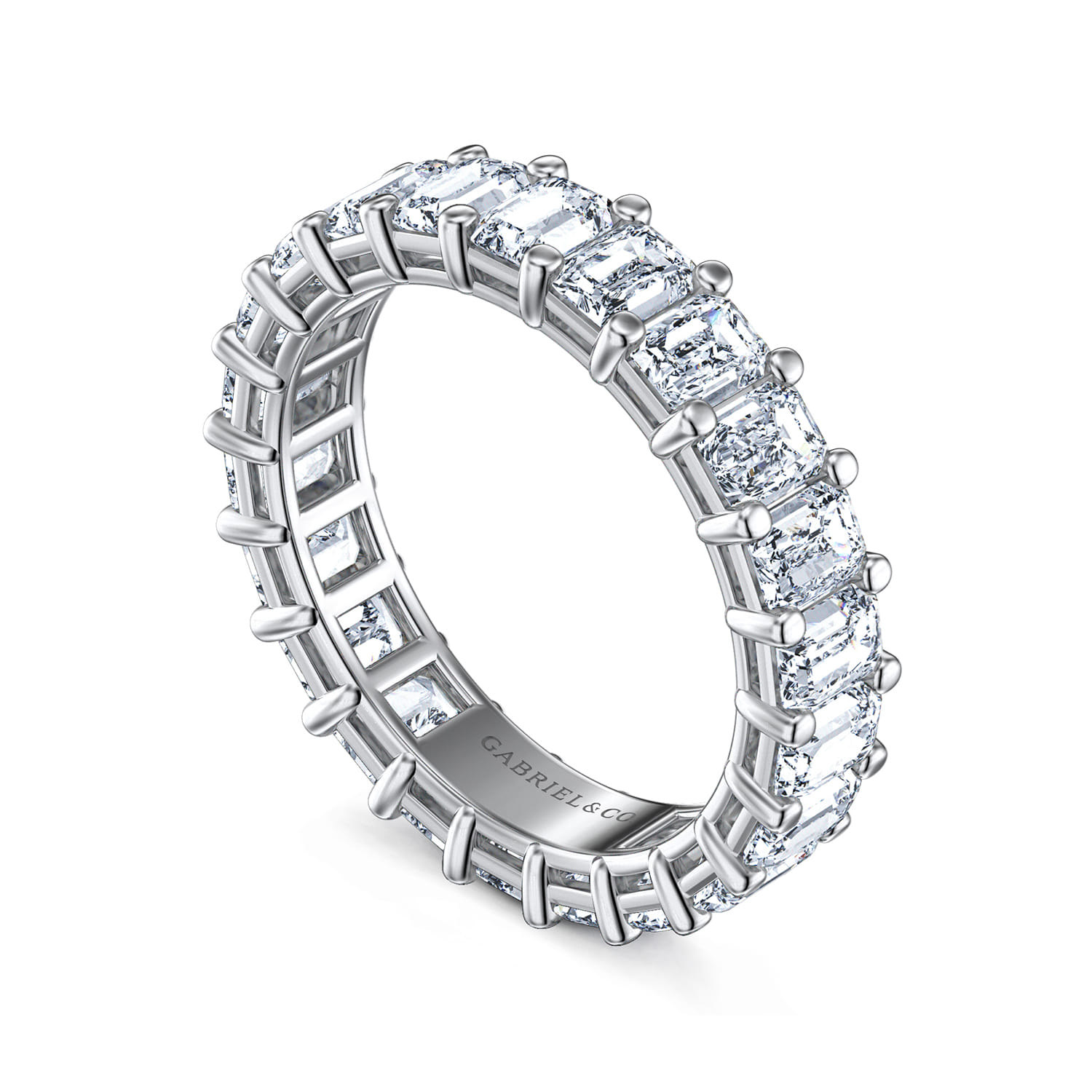 Eternity Band Wedding Ring in 14k White Gold with Emerald Cut Natural Diamond at Gabriel & Co. - Shot 3