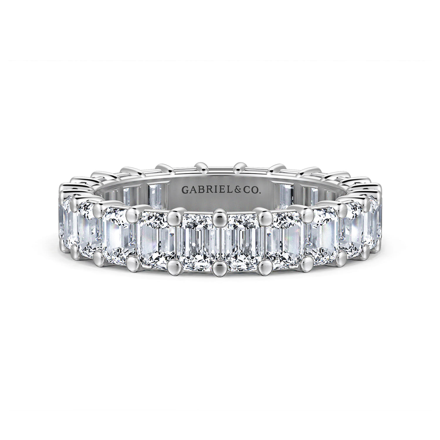 Eternity Band Wedding Ring in 14k White Gold with Emerald Cut Natural Diamond at Gabriel & Co. - Shot 1