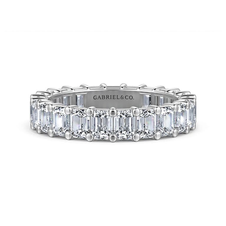 Eternity Band Wedding Ring in 14k White Gold with Emerald Cut Natural Diamond at Gabriel & Co. - Shot 1