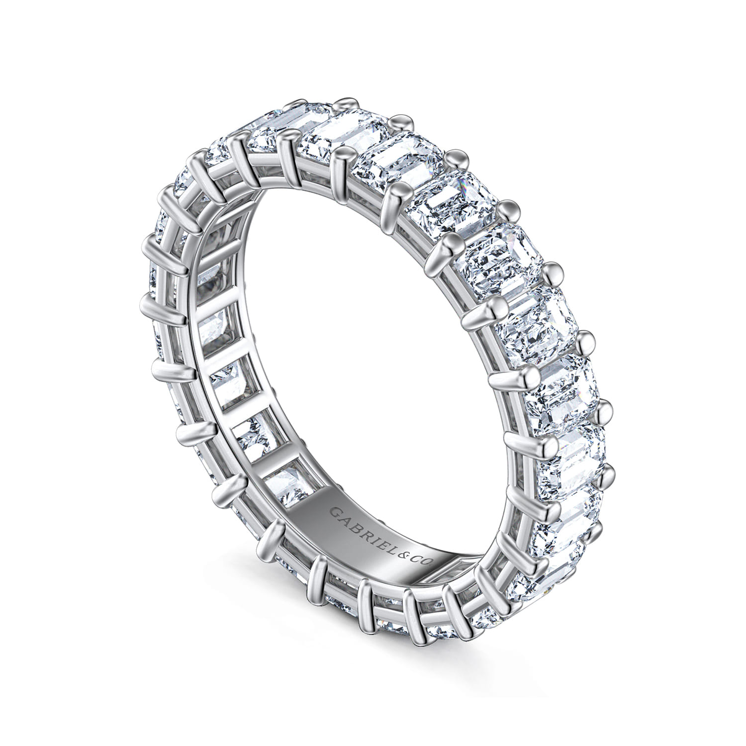 Eternity Band Wedding Ring in 14k White Gold with Emerald Cut Natural Diamond at Gabriel & Co. - Shot 3
