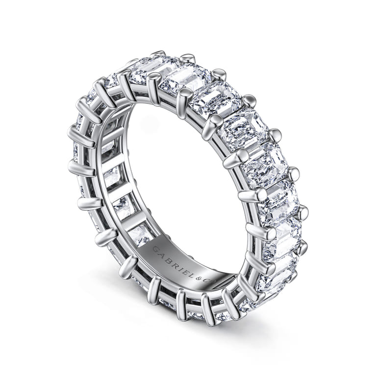 Eternity Band Wedding Ring in 14k White Gold with Emerald Cut Natural Diamond at Gabriel & Co. - Shot 3