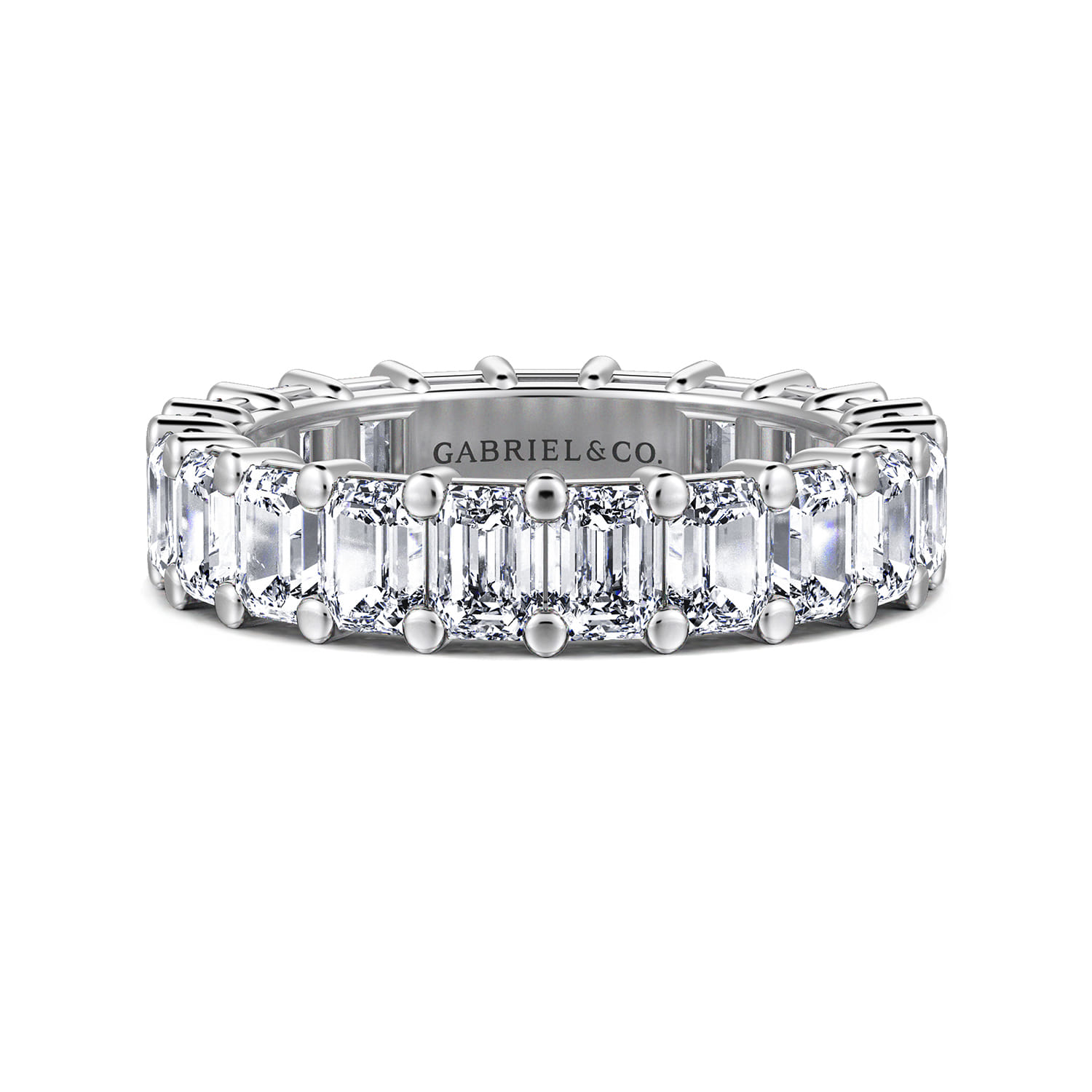 Eternity Band Wedding Ring in 14k White Gold with Emerald Cut Natural Diamond at Gabriel & Co. - Shot 1
