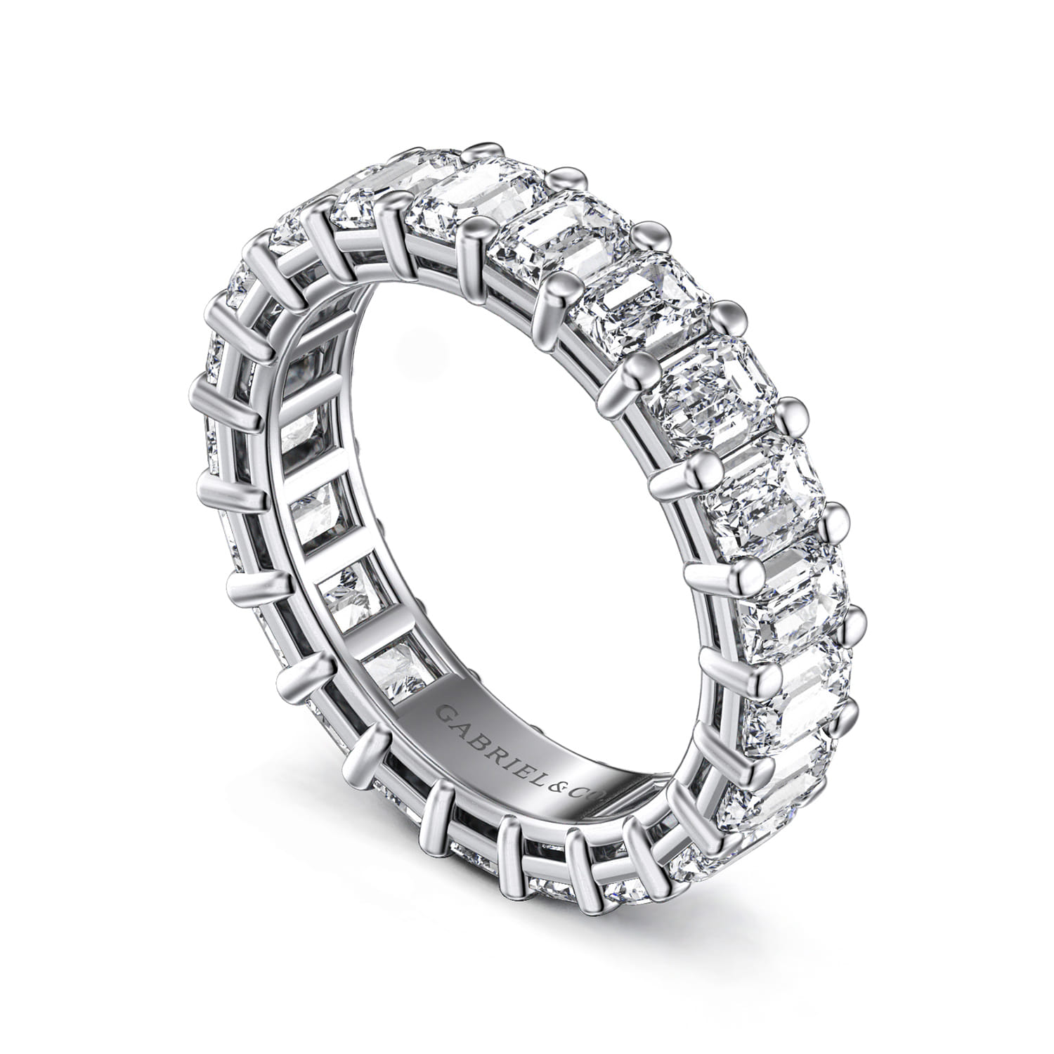 Eternity Band Wedding Ring in 14k White Gold with Emerald Cut Natural Diamond at Gabriel & Co. - Shot 3
