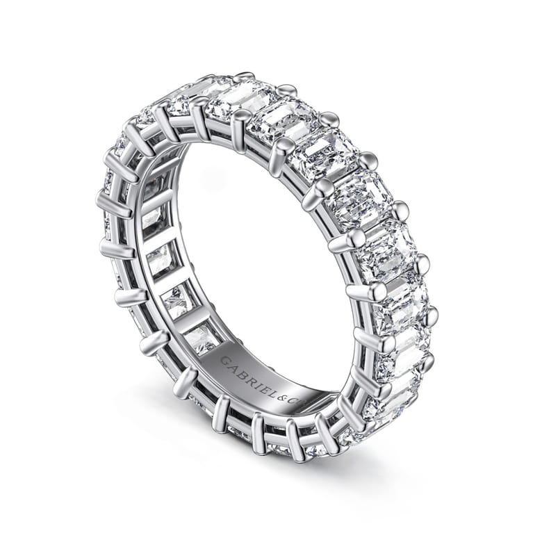 Eternity Band Wedding Ring in 14k White Gold with Emerald Cut Natural Diamond at Gabriel & Co. - Shot 3