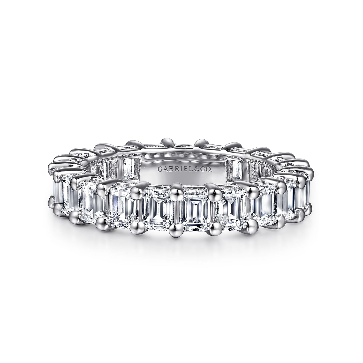 Eternity Band Wedding Ring in 14k White Gold with Emerald Cut Natural Diamond at Gabriel & Co. - Shot 1