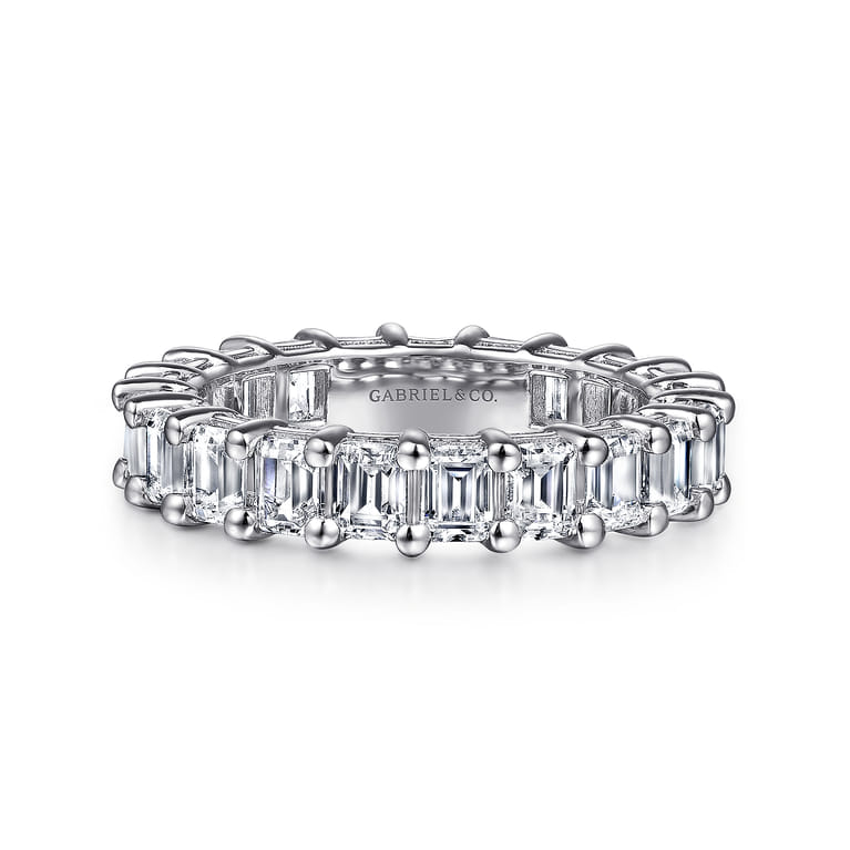 Eternity Band Wedding Ring in 14k White Gold with Emerald Cut Natural Diamond at Gabriel & Co. - Shot 1