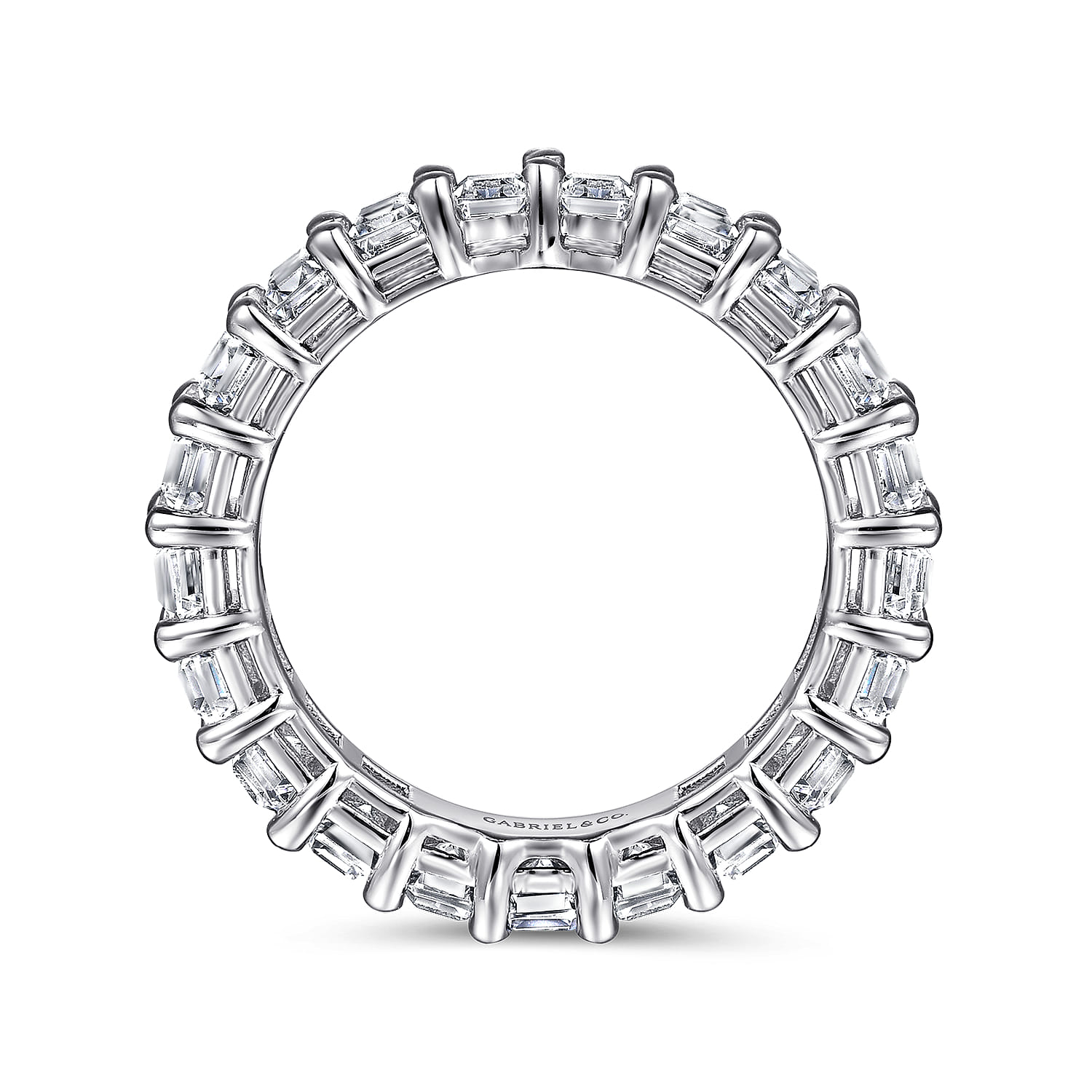 Eternity Band Wedding Ring in 14k White Gold with Emerald Cut Natural Diamond at Gabriel & Co. - Shot 2
