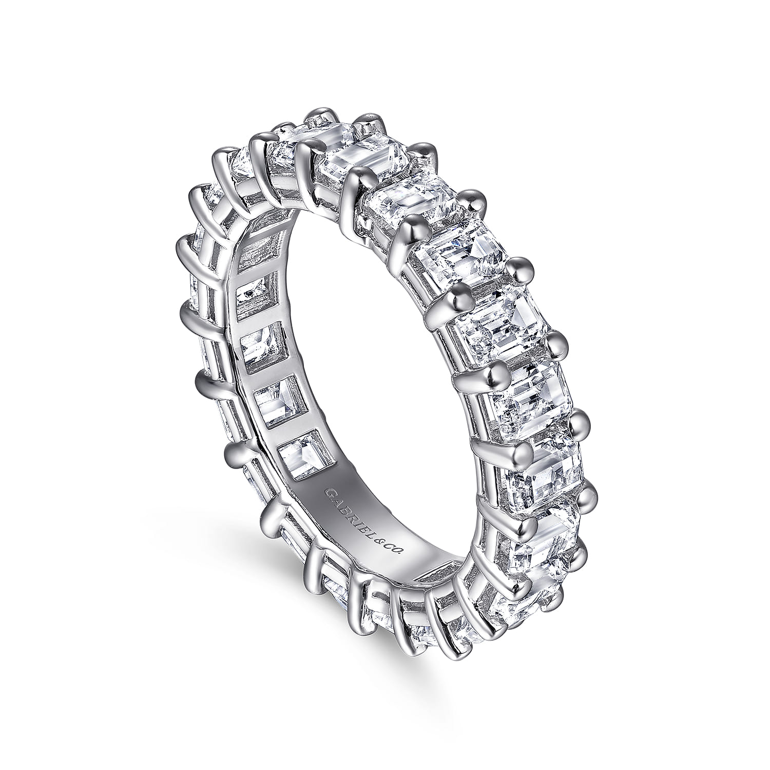 Eternity Band Wedding Ring in 14k White Gold with Emerald Cut Natural Diamond at Gabriel & Co. - Shot 3