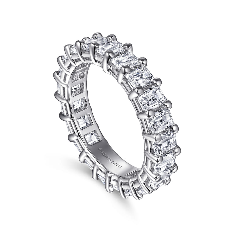 Eternity Band Wedding Ring in 14k White Gold with Emerald Cut Natural Diamond at Gabriel & Co. - Shot 3