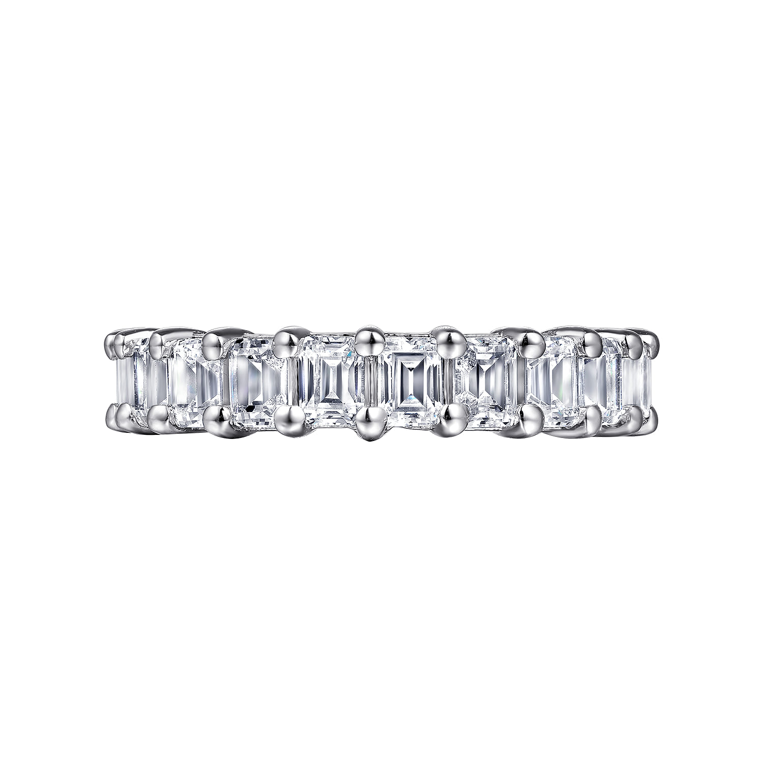 Eternity Band Wedding Ring in 14k White Gold with Emerald Cut Natural Diamond at Gabriel & Co. - Shot 5