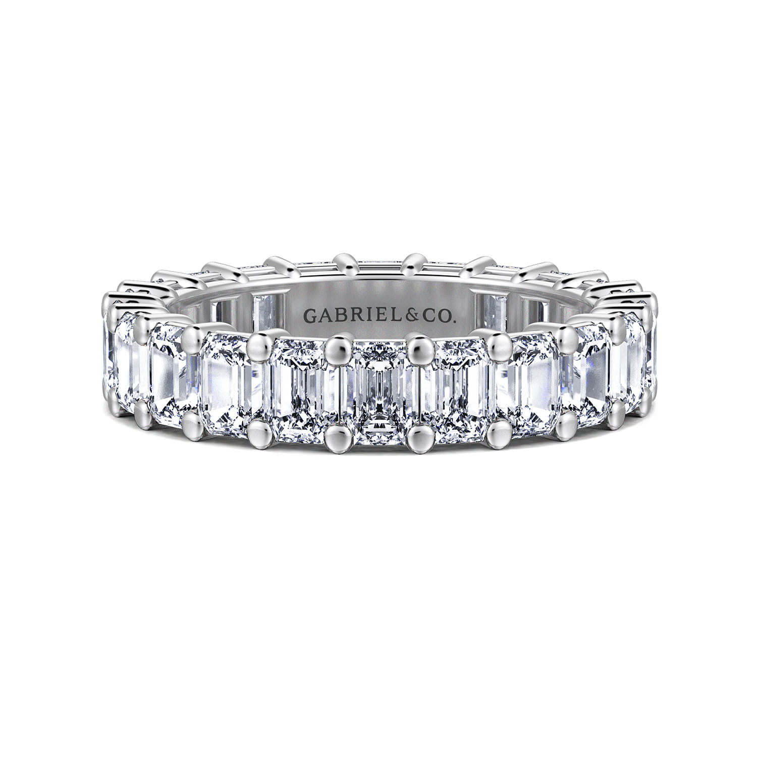 Eternity Band Wedding Ring in 14k White Gold with Emerald Cut Natural Diamond at Gabriel & Co. - Shot 1