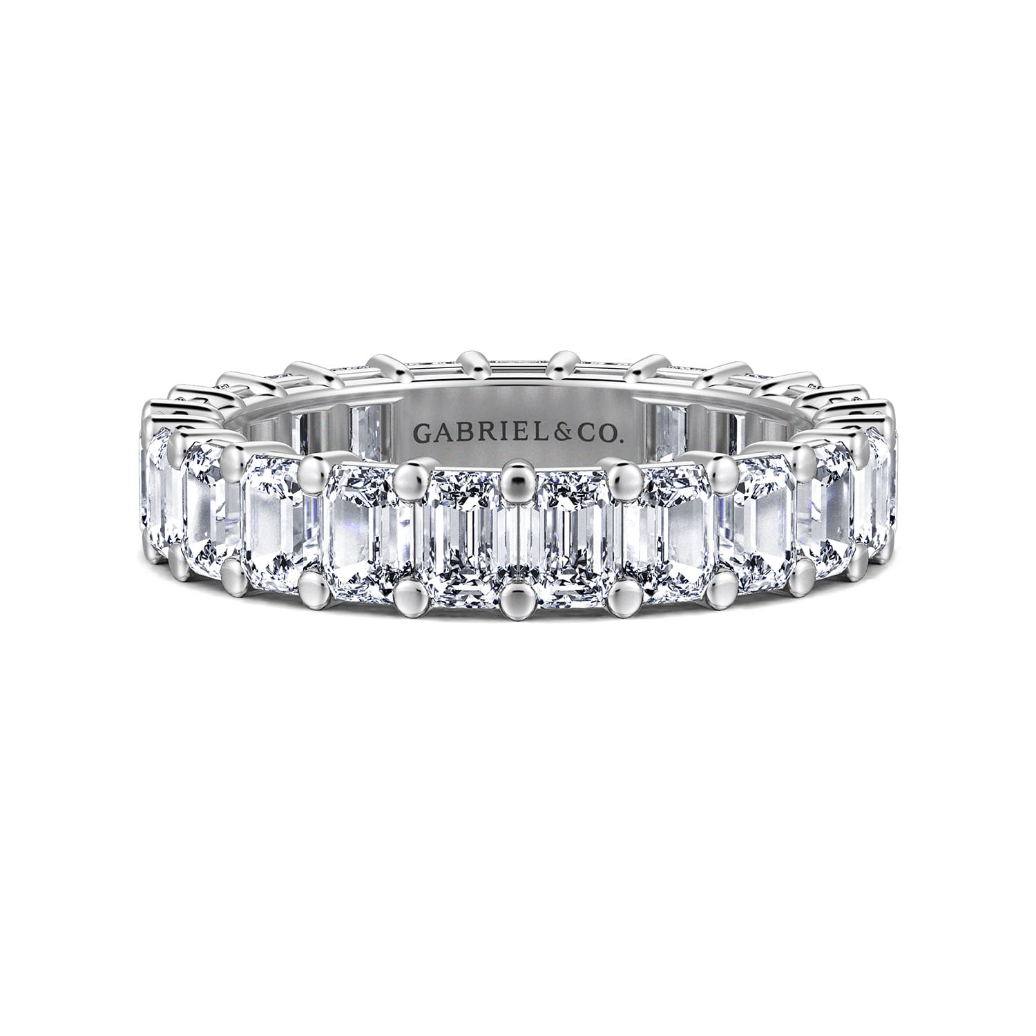 Eternity Band Wedding Ring in 14k White Gold with Emerald Cut Natural Diamond at Gabriel & Co. - Shot 1