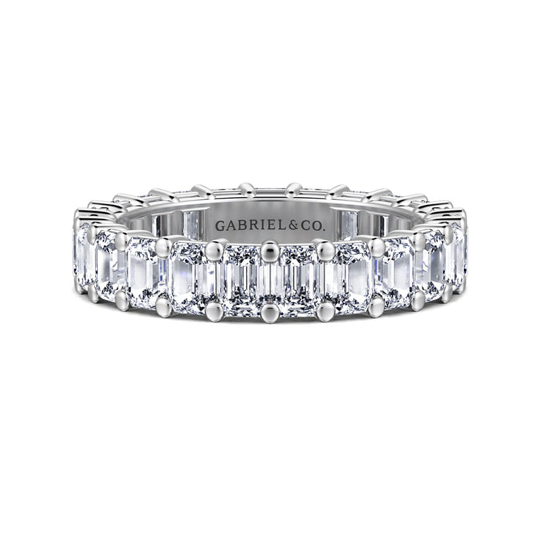 Eternity Band Wedding Ring in 14k White Gold with Emerald Cut Natural Diamond at Gabriel & Co. - Shot 1