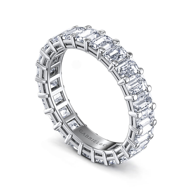 Eternity Band Wedding Ring in 14k White Gold with Emerald Cut Natural Diamond at Gabriel & Co. - Shot 3