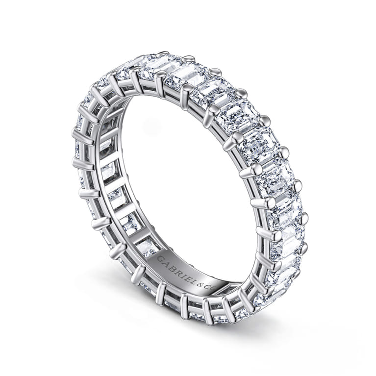 Eternity Band Wedding Ring in 14k White Gold with Emerald Cut Natural Diamond at Gabriel & Co. - Shot 3