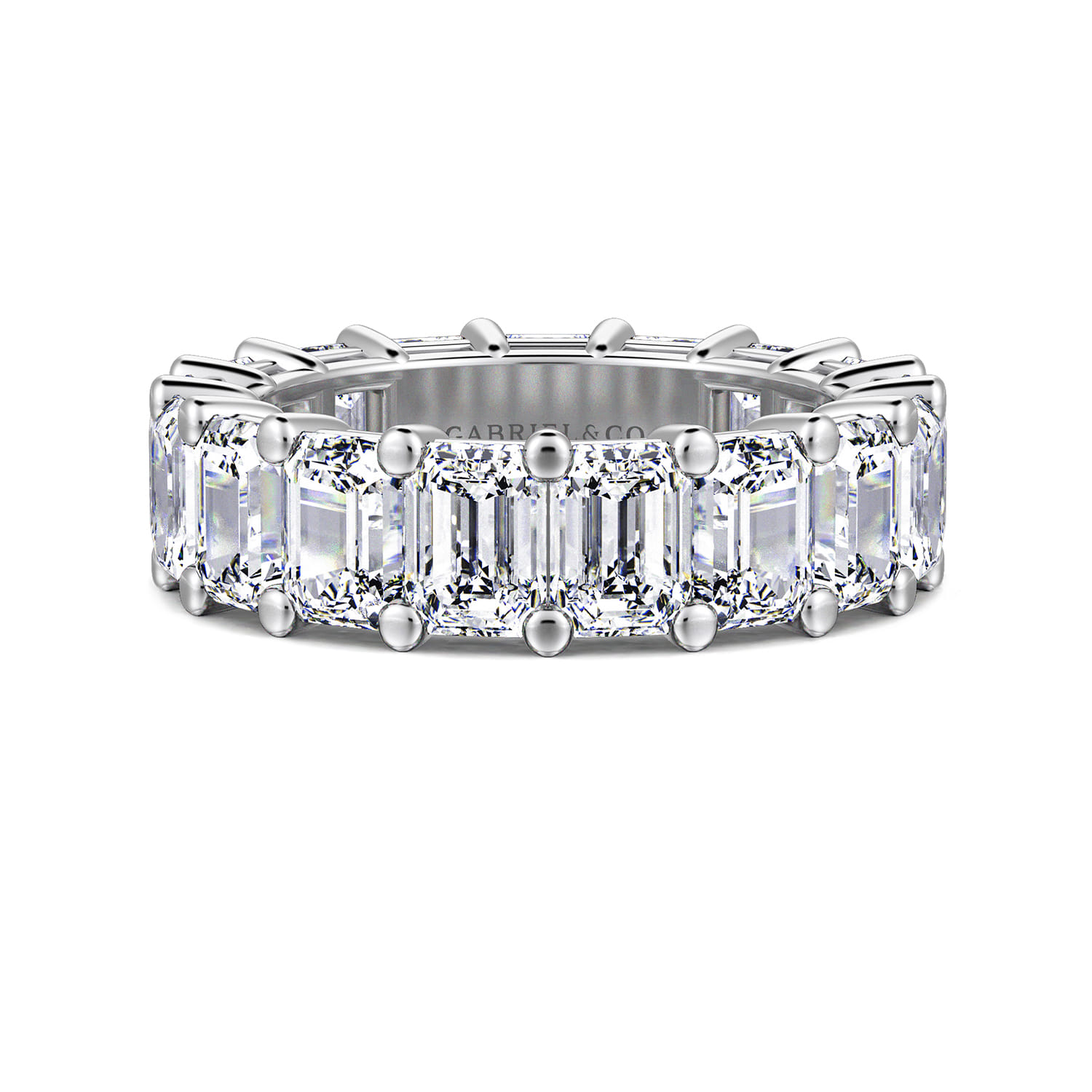 Eternity Band Wedding Ring in 14k White Gold with Emerald Cut Natural Diamond at Gabriel & Co. - Shot 1