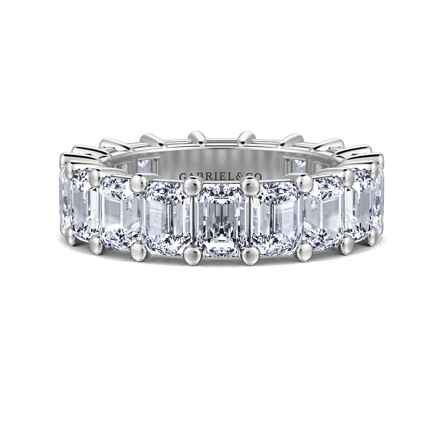 Eternity Band Wedding Ring in 14k White Gold with Emerald Cut Natural Diamond at Gabriel & Co. - Shot 1