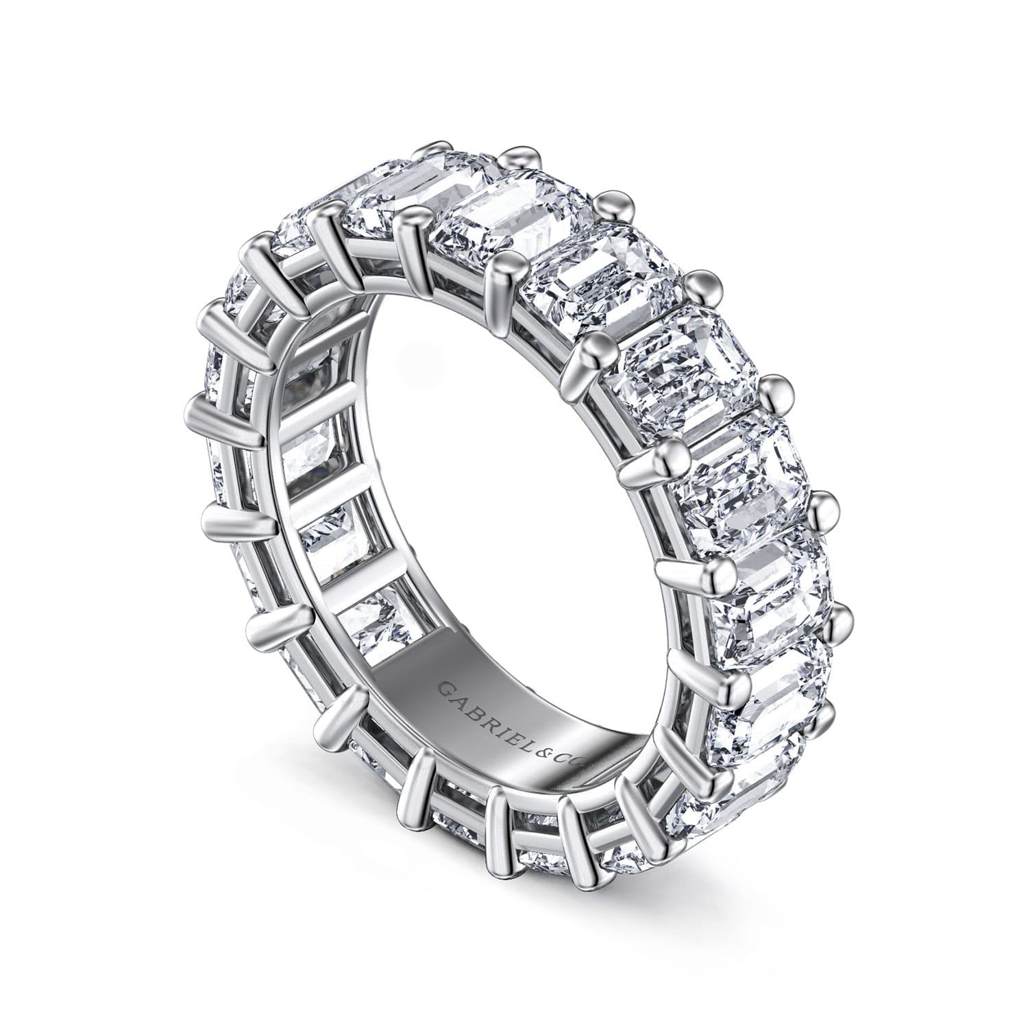 Eternity Band Wedding Ring in 14k White Gold with Emerald Cut Natural Diamond at Gabriel & Co. - Shot 3