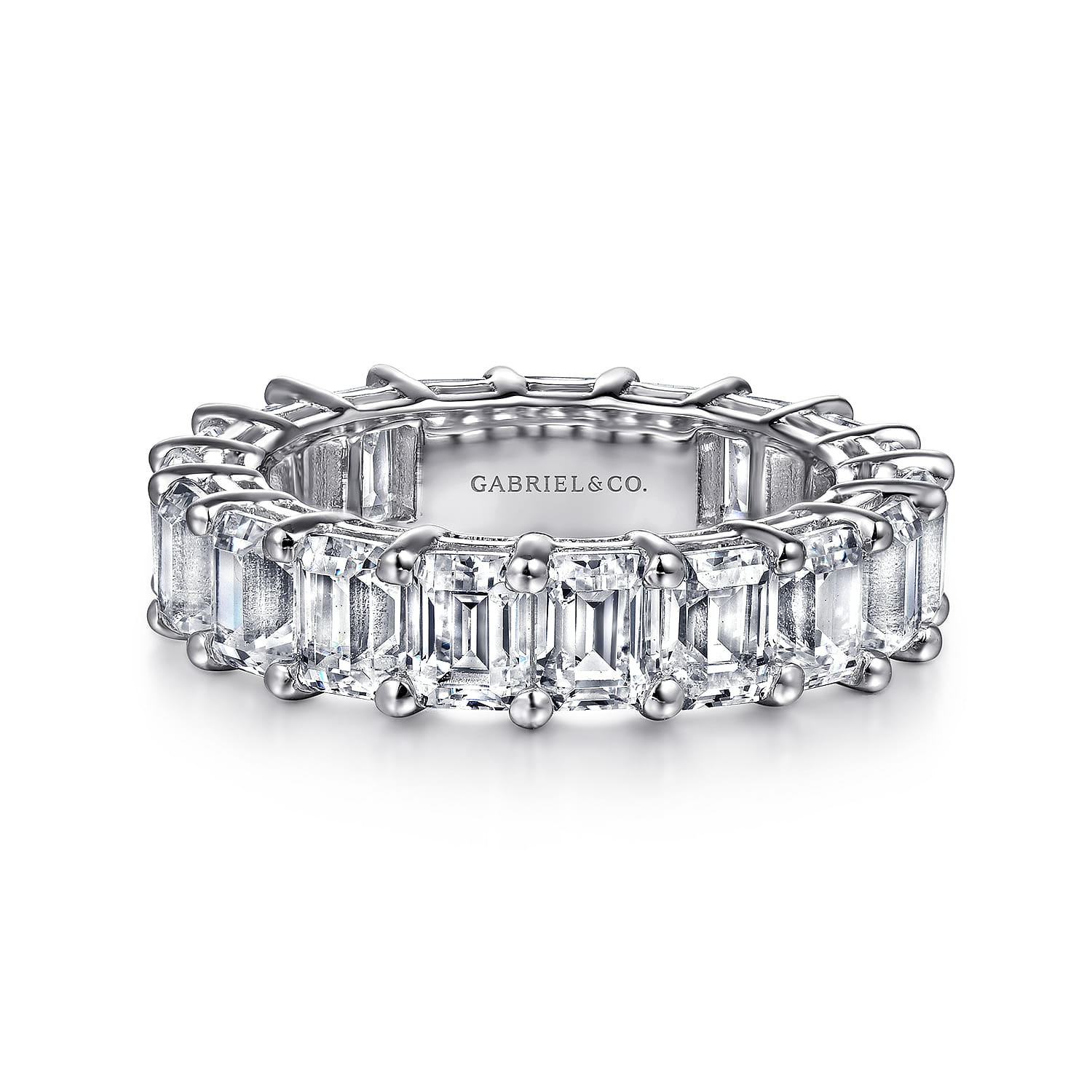 Eternity Band Wedding Ring in 14k White Gold with Emerald Cut Natural Diamond at Gabriel & Co. - Shot 1