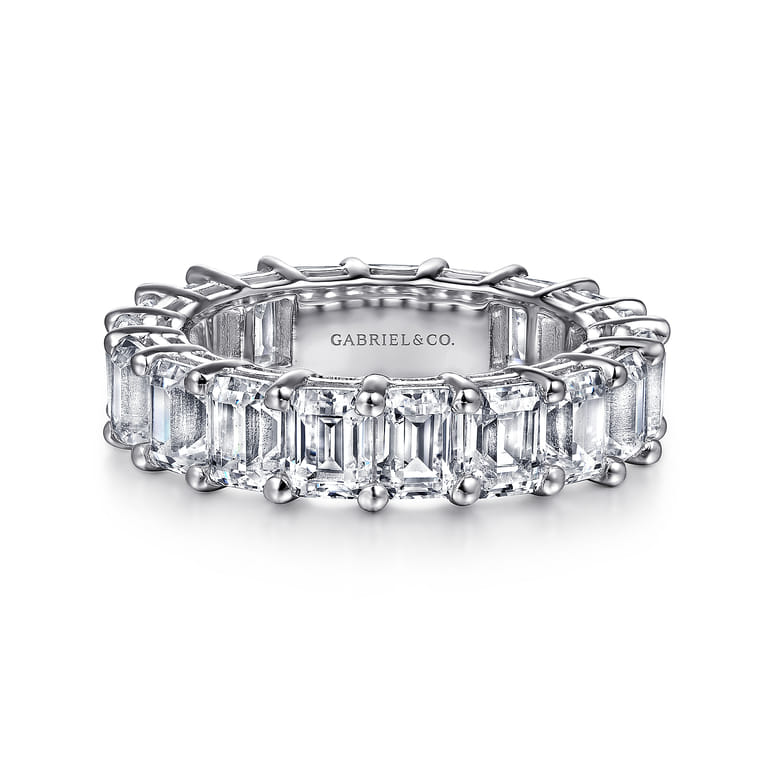 Eternity Band Wedding Ring in 14k White Gold with Emerald Cut Natural Diamond at Gabriel & Co. - Shot 1