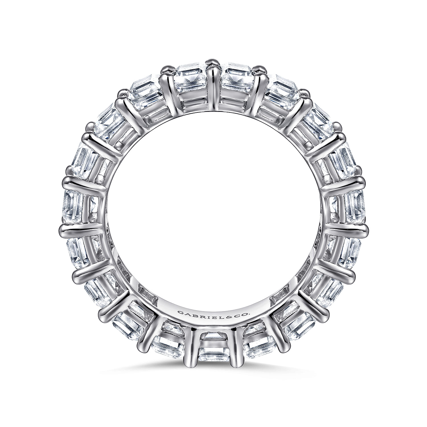 Eternity Band Wedding Ring in 14k White Gold with Emerald Cut Natural Diamond at Gabriel & Co. - Shot 2